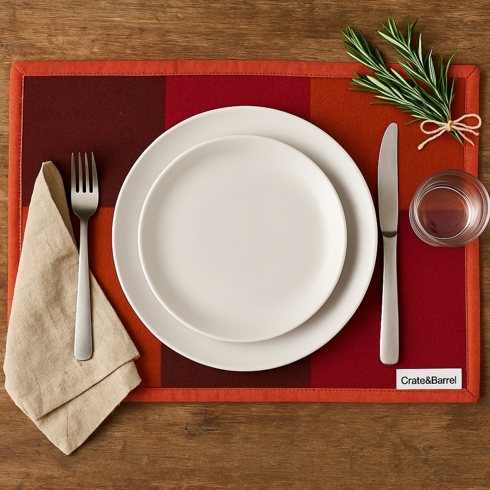Crate & Barrel Soho Felt‎ Wool Blend Placemats Set of 3 Red Orange Patchwork